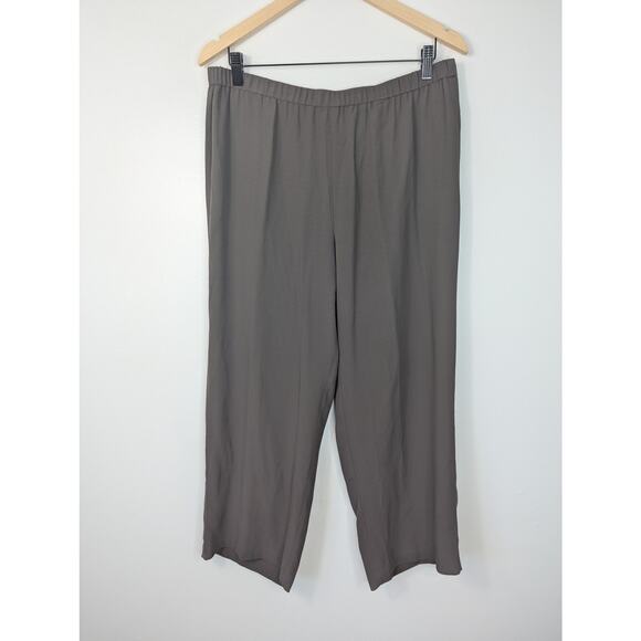 NWT Eileen Fisher Silk Georgette Crepe Crop Straight Leg Pant in Cobblestone - Picture 2 of 8